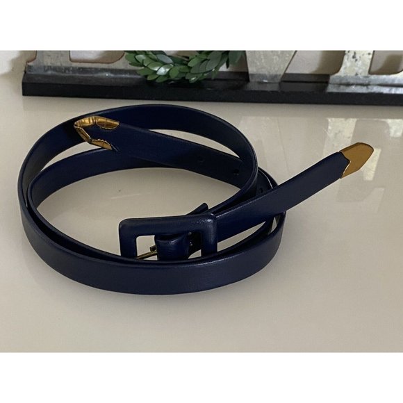 Womens Double Strands Belt Skinny Navy Blue Gold Tone Accent 29\
